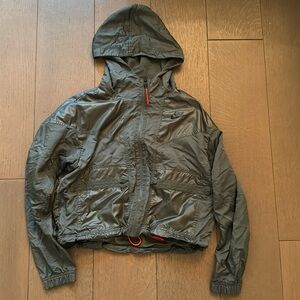 Olive green Nike polyester jacket with bright orange zips - women’s XS